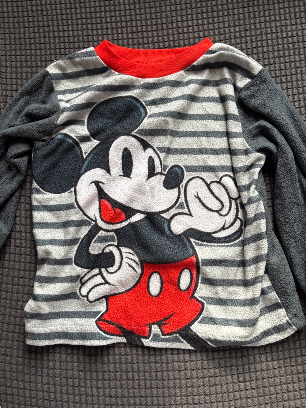 Disney Kids Long-Sleeve Mickey Patchwork Fleece Top - Red, Gray, Black